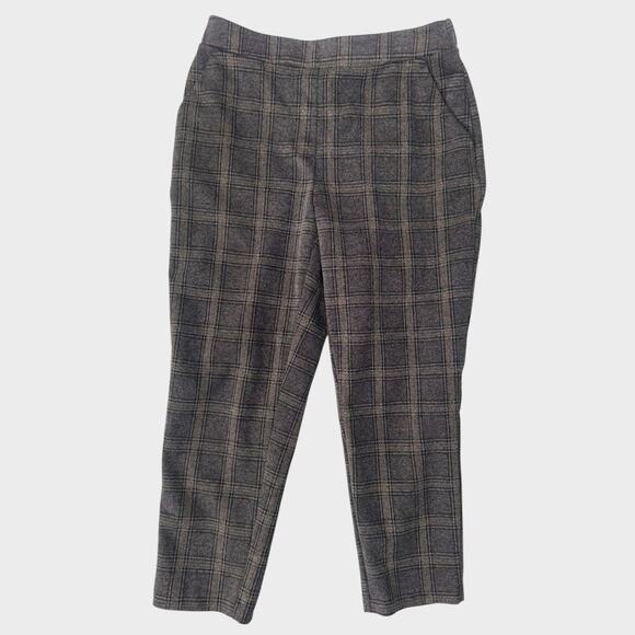 Nine West Womens Crop Pants Plaid Stretch Flat Front Elastic Waist Gray MS - Picture 1 of 9